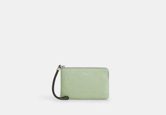 Coach Womens Corner Zip Wristlet in Green | Split Leather
