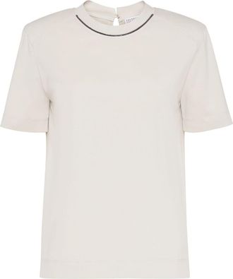 Brunello Cucinelli Monili-chain cotton T-shirt - women - Cotton - 3XL - Neutrals