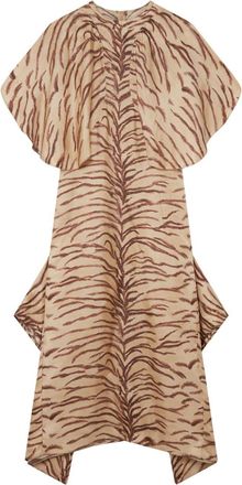 Stella McCartney tiger-print organic silk midi dress - women - Organic Silk - 38 - Brown