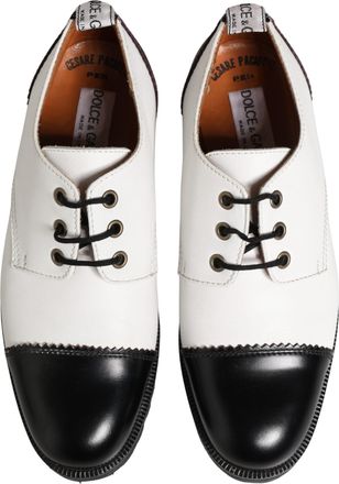 Dolce & Gabbana Womens Black White Leather Derby Shoes And