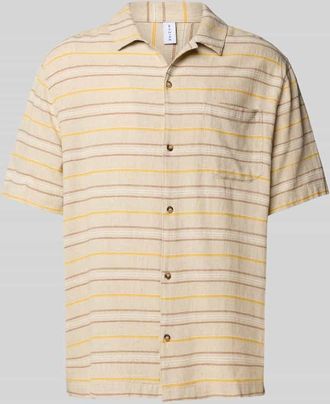 Mazine Regular Fit Freizeithemd aus Leinen-Mix mit Logo-Stitching in Beige, Gr&ouml;&szlig;e XXL