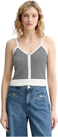 Karl Lagerfeld Tops, Dames, Zwart, XS, Katoen, Ikon Gestreepte Gebreide Top