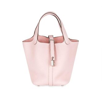 Herm&egrave;s Picotin 18 in Rose Sakura Taurillon Clemence Leather with Palladium Hardware