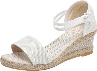 Generic Women Summer Weave Elastic Band Open Toe Sandals Breathable Non Slip Comfortable Beach Walking Footwear (White, 5.5)