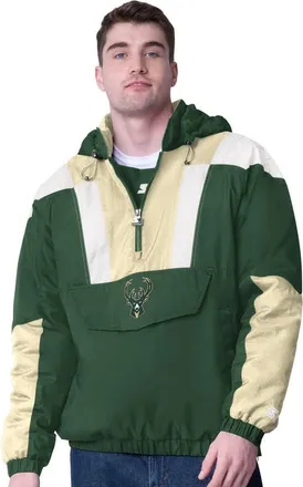 Starter Mens Starter Hunter Green/Cream Milwaukee Bucks Charger Half-Zip Pullover Jacket at Nordstrom, Size Xx-Large