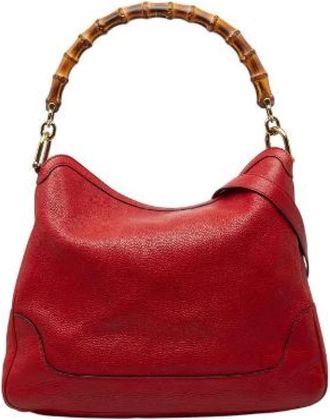 Gucci Pre-owned Handbags, female, Red, Size: ONE SIZE Pre-owned Bamboo Leather 2way bag