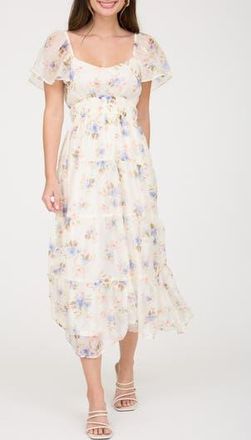 Blu Pepper Flutter Sleeve Floral Midi Dress in Blue Multi at Nordstrom Rack, Size Medium