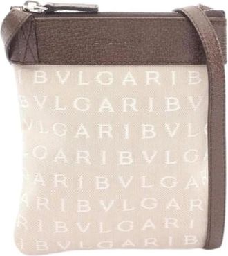 Bulgari Pre-owned Canvas Shoulder Bag - Dames - Vintage Schoudertas - Beige - ONE Size - Leer - Vintage
