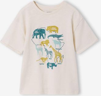 Vertbaudet Jungen T-Shirt mit Tiermotiv, Recycling-Baumwolle wollwei&szlig;