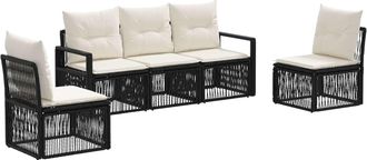 vidaXL Conjunto De Sof&aacute;s De Jard&iacute;n 5 Uds. Negro Rat&aacute;n Sint&eacute;tico Vidaxl