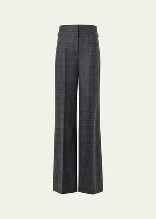 Akris Fior Prince of Whales Wool Flannel Wide-Leg Pants