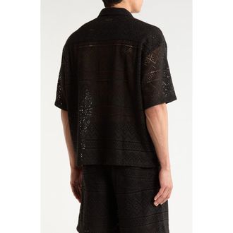 Honor The Gift Pointelle Crochet Button-Up Camp Shirt in Black at Nordstrom, Size Xx-Large