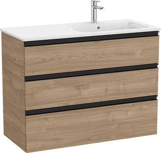 Roca Roca - Pack Unik Mueble Base De 3 Cajones + Lavabo A La Derecha The Gap Color: Nogal
