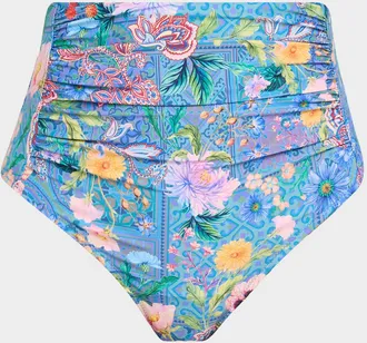 Johnny Was Lilliana High-Waist Ruched Bikini Bottoms