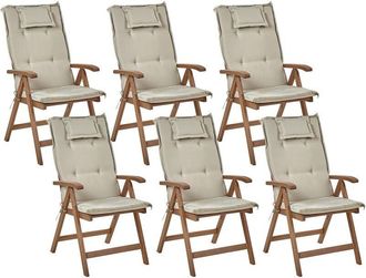 Beliani Set of 6 Garden Chairs with Cushions AMANTEA Acacia Wood Taupe