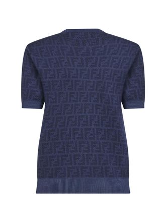 Fendi Womens Denim Blue Wool Crewneck Jumper Sweater