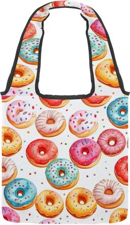Generic Yummy Donuts Reversible Canvas Shoulder Tote - Double-Sided Print, 12oz Cotton, 27cm Drop, Fold-Flat Bag for Travel, Shopping, Street Outings