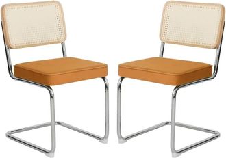 Urban Meuble Conjunto de 2 sillas vintage con ca&ntilde;a y terciopelo naranja