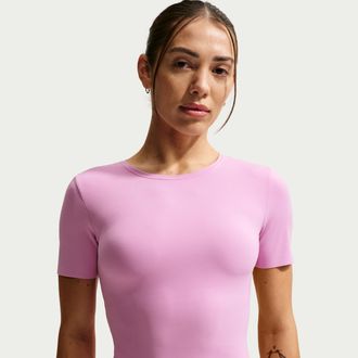 Nike Womens Zenvy Dri-FIT Short-Sleeve Top in Purple | IB8964-503