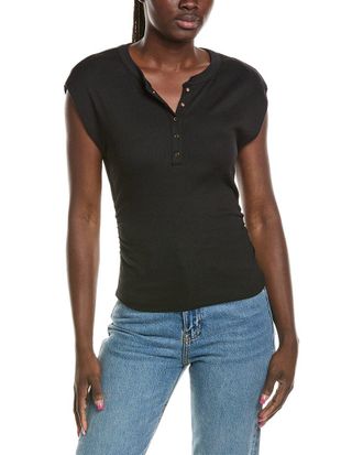 Michael Stars Joni Snap Henley Power Shoulder Top