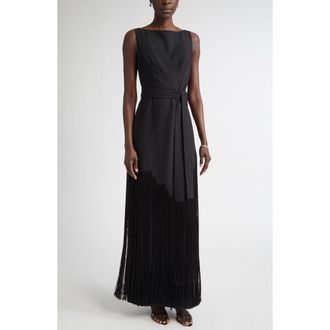 St. John Audrey Fringe Sleeveless Belted Gown in Black at Nordstrom, Size 8
