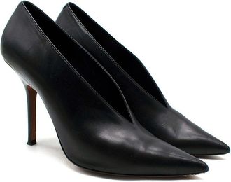 Celine Pheobe Philo Black Leather V Neck Pumps Size 40