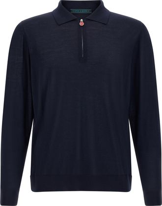 Kiton Blue Wool Polo Mens Shirt