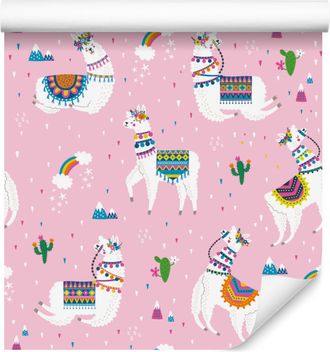 OEM Carta Da Parati Lama Montagne Fiori E Arcobaleni Per Soggiorno E Camera Da Letto 50x1000 Cm