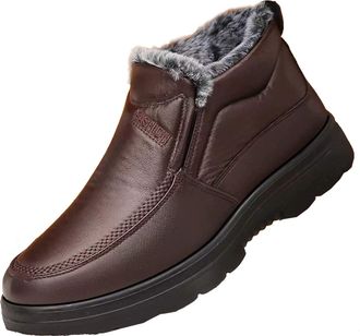 Generic Mens Snow Boots, Warm Plush Lining Winter Slip-On Sneakers, Anti-Slip Casual Walking Loafers Classic Dress Shoes for Outdoor (Brown,10.5)