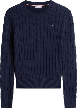 Tommy Hilfiger Truien & Vesten, Dames, Blauw, M, CO Cable Mid GG C-Nk LS SWT