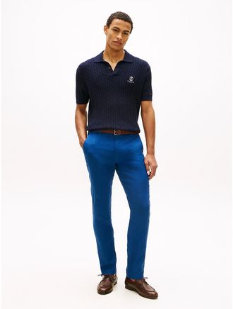 Tommy Hilfiger Mens Linen-Blend Straight Chino - Blue - 30W x 32L