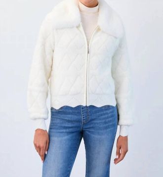 FDJ Diana Detachable Collar Sweater Bomber Jacket In Creme