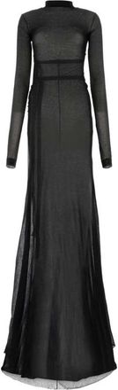 Ann Demeulemeester Maxi-jurk met lange mouwen en ronde hals - Dames - Avondkleed - Zwart - XS - Katoen - Kleedjes