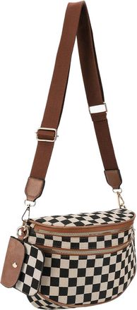 Generic Women Casual Shoulder Bag Checkered Crossbody Commute Bag with Small Bag (Brown)