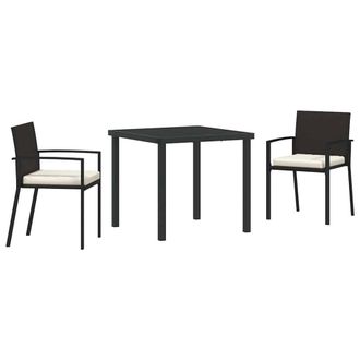 Berkfield Home 3 Piece Garden Dining Set Black Poly Rattan