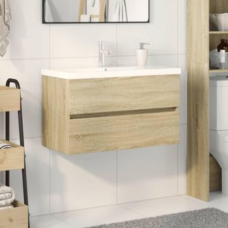 Berkfield Home 2 Piece Bathroom Furniture Set Ceramic & Engineered Wood in Brown