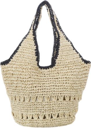 Adornia White Raffia Oversized Hobo Shoulder Bag with Black Edging