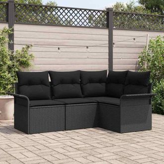 vidaXL Conjunto De Sof&aacute; De Jard&iacute;n 4 Pcs Negro Rat&aacute;n Sint&eacute;tico Vidaxl