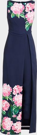 Kay Unger Floral-Print Stretch Crepe Walk-Thru Jumpsuit