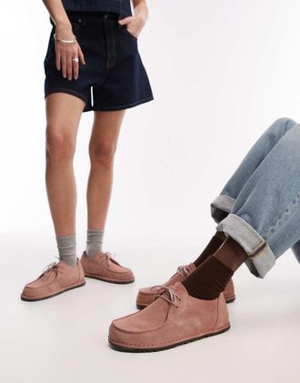 Birkenstock Utti - Scarpe in camoscio rosa argilla con lacci
