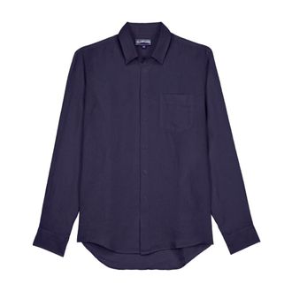 Vilebrequin Casual Shirts, male, Blue, Size: 2XL Linen Shirt Solid