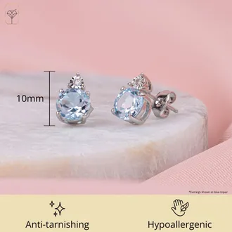 MAX + STONE 925 Sterling Silver 7mm Gemstone and Diamond Accent Halo Round Stud Earrings