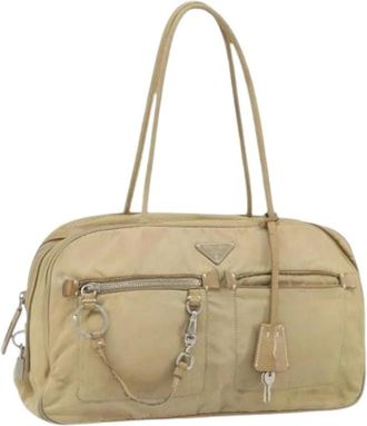 Prada Pre-owned Shoulder Bags, female, Beige, Size: ONE SIZE Pre-owned Nylon Shoulder Bag