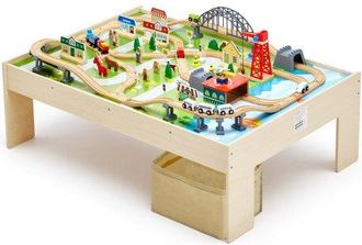 OEM Mesa De Actividad De Tren 120 Piezas De Madera 120 X 85 X 41 Cm Mesa De Juegos De Tren Circuito De Ferroviarias Juguetes Creativos Con Contenedor De A