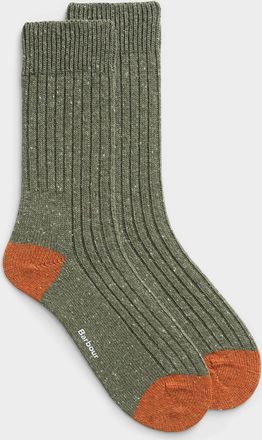 Barbour Mens Two-tone flecked ribbed wool socks