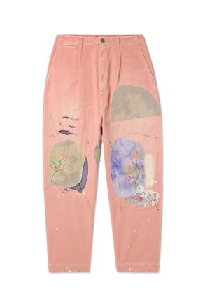 KAPITAL Katsuragi Tapered Appliquéd Distressed Cotton-Twill Trousers