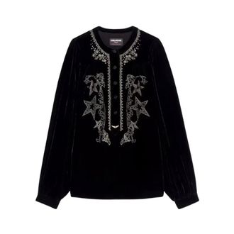 Zadig&Voltaire Blouses, female, Black, Size: XS Tigy Velvet Embroidered Blouse