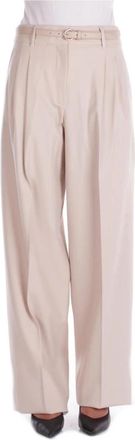 Max Mara Entrata Broeken - Dames - Wijde Broeken - Beige - M - Wol - Broeken