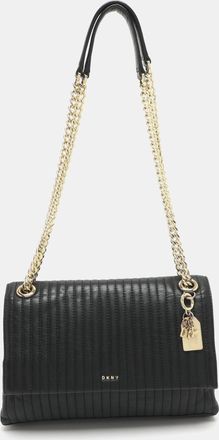 DKNY Dkny Black Pinstripe Quilted Leather Shoulder Bag