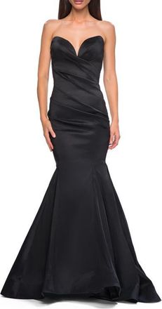 La Femme Mermaid Stretch Mikado Evening Dress with Illusion Back in Black at Nordstrom, Size 10